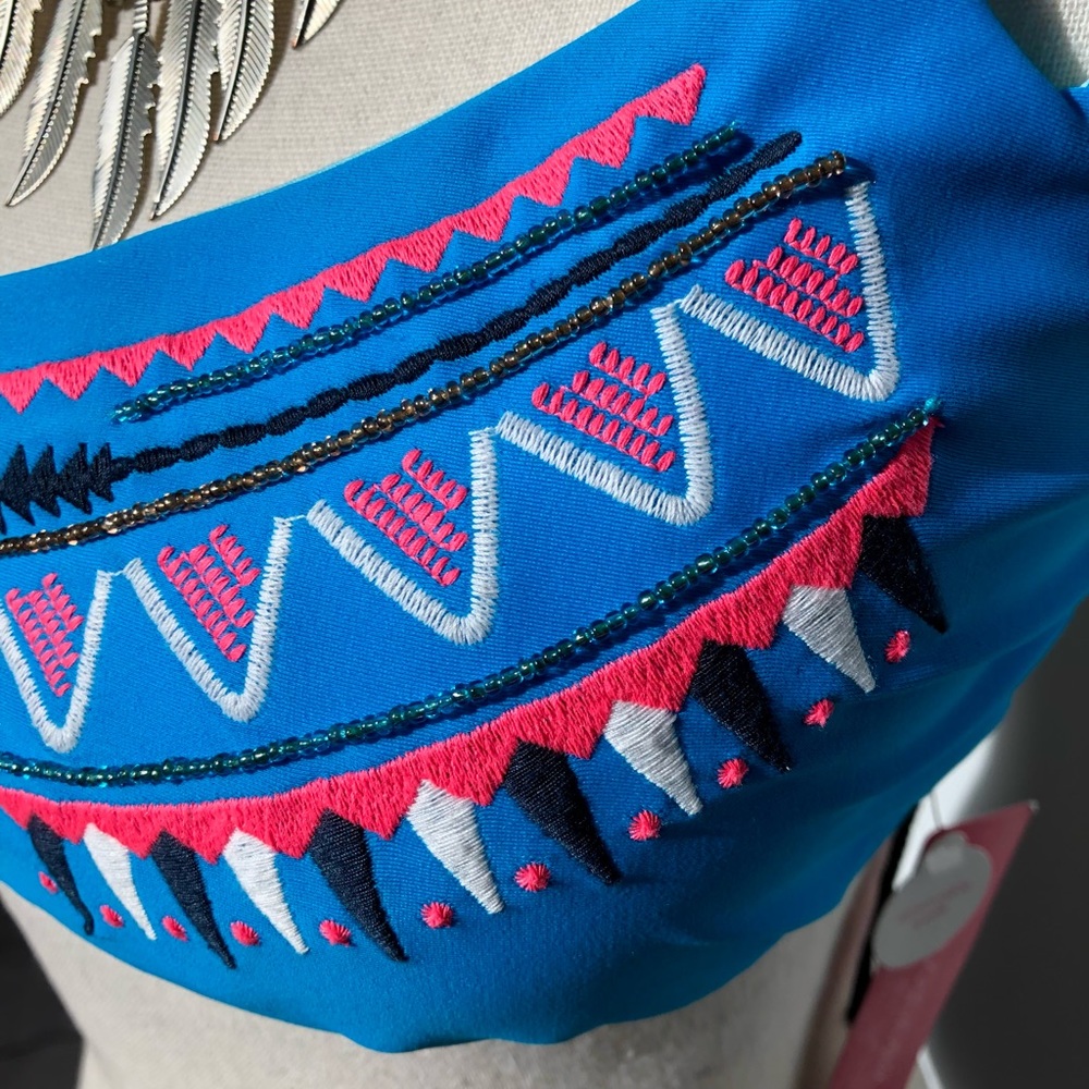 NEW Xhilaration Aztec Blue Beaded Padded Bikini Top Size XL - Picture 4 of 10